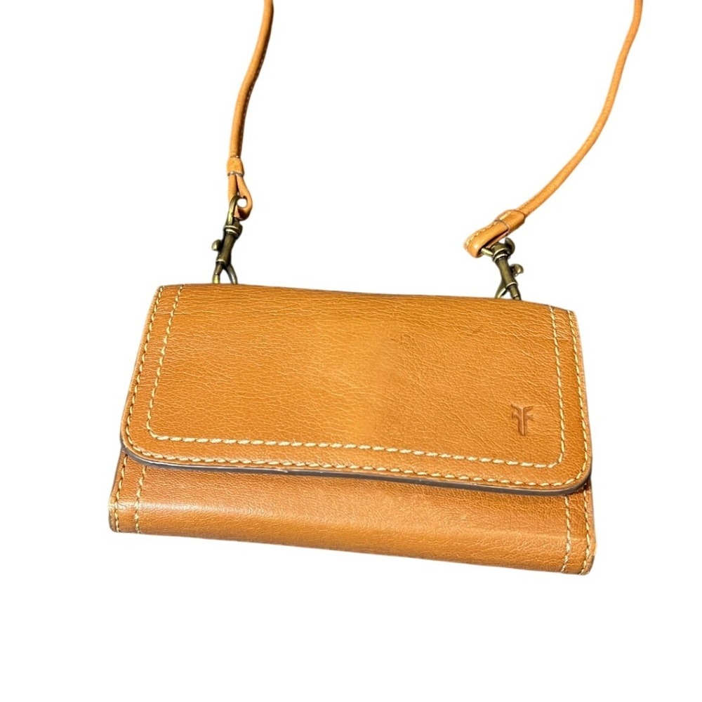 Frye Melissa Wallet on Chain Crossbody Women OS Brown Leather Snap Closure